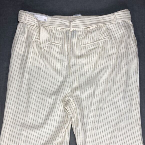 Lane Bryant Linen Dress Pants Womens 26 Cream Striped Belted Wide Leg Comfy New - Picture 8 of 16